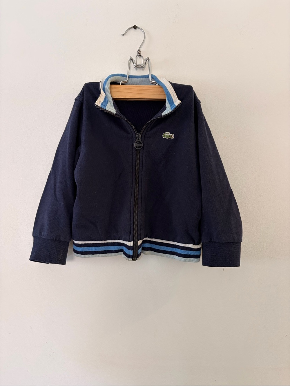 Lacoste Navy Kids Zip Hoodie with Light Blue and White Trim